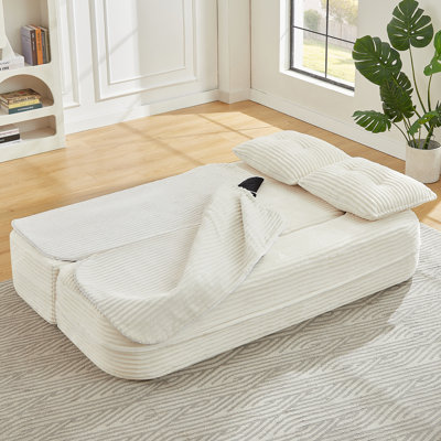 Ultimate Convertible Boneless Couch, 78.3” Full Size Sleeper Chair Bed, Cloud-Like Corduroy Futon Loveseat with Memory Foam, Modular Floor Sofa for Small Spaces, Living Room Bedroom Dorm, No Assembly Required (Beige)