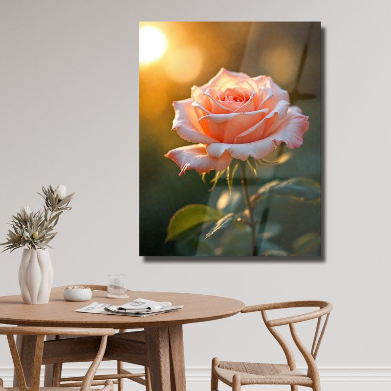 Art mural en verre trempé pêche rose, 30" H x 20" W