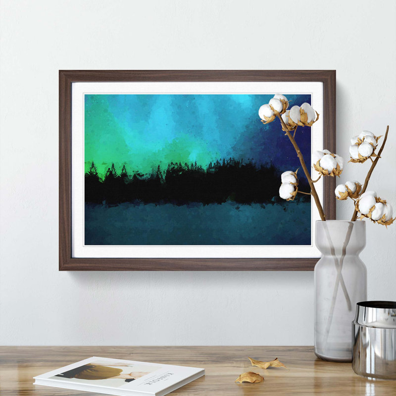 The Northern Lights in Iceland in Abstract - Picture Frame Graphic Art Print, 36cm H x 48cm W x 2cm D, Walnut Framed