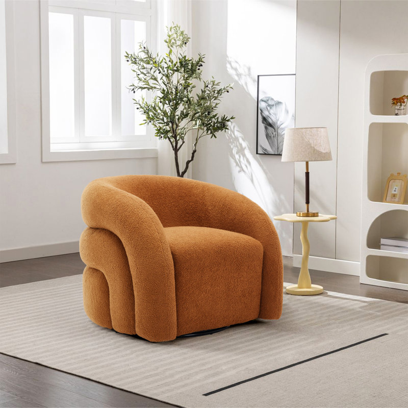 Fauteuil demi-tonneau pivotant rembourré Aunna, Mélange de polyester orange rouillé