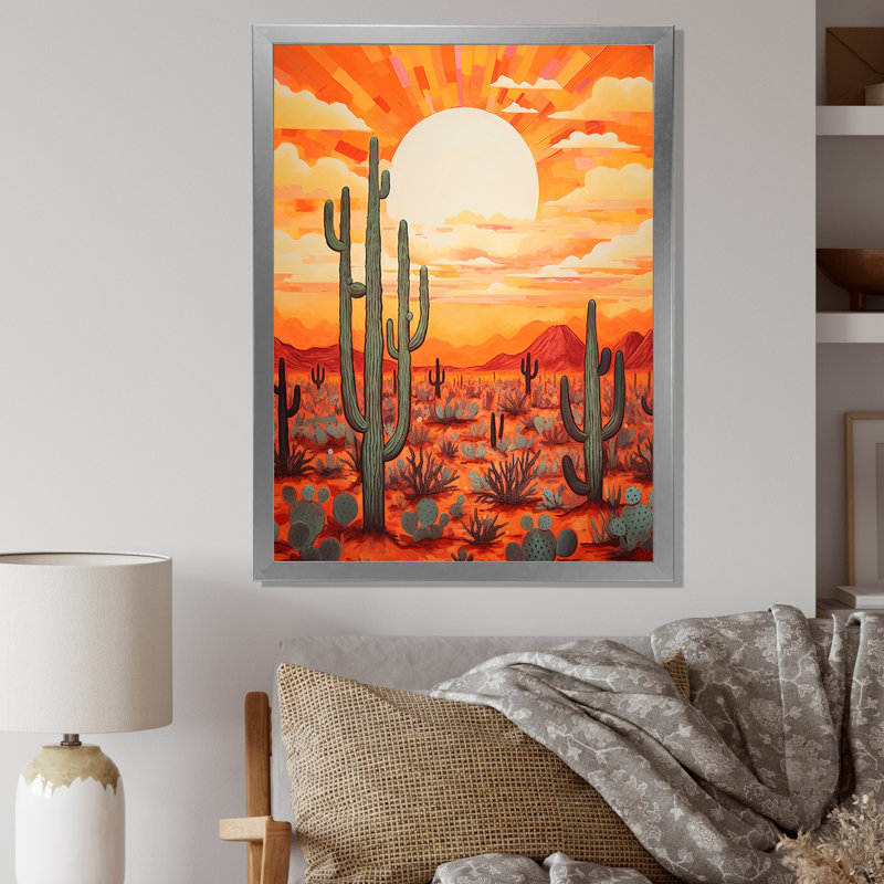 «Cactus Sunset Shadows I» sur toile, H 32 po x l 24 po x P 1 po, Cadre simple argenté