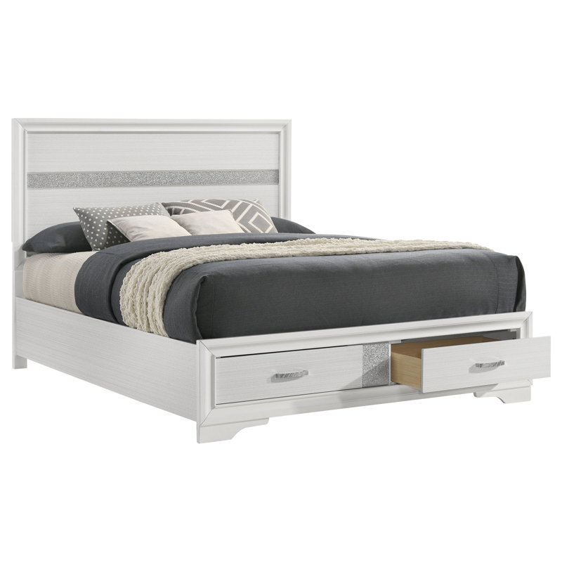 Grand lit avec rangement Orchid, Blanc, Grand