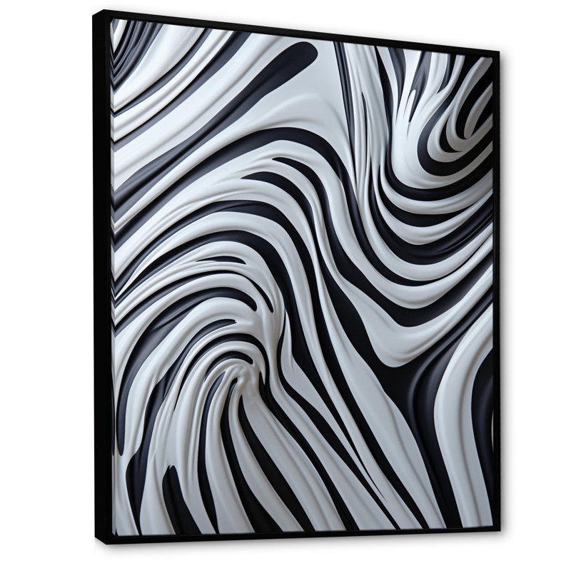 Motif de zèbre noir et blanc IV dynamique encadré sur toile, H 32 po x l 24 po x P 1 po, Noir