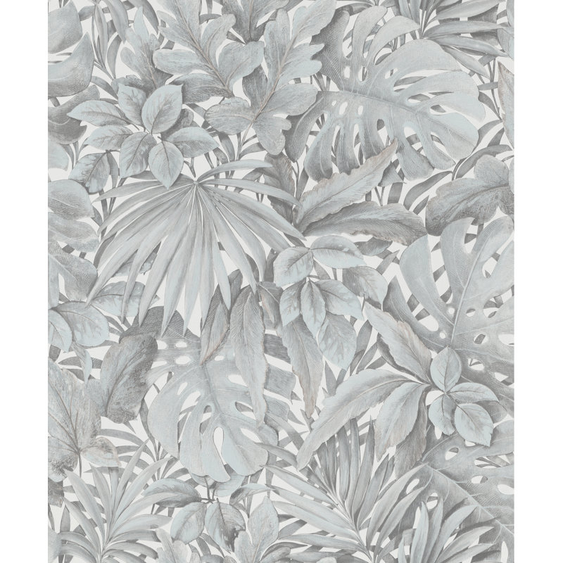 Eden Jungle Leaves 10m x 53cm Wallpaper Roll, White/Green