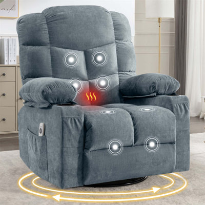 Fauteuil inclinable massant et pivotant avec chauffage lombaire et port de charge USB, idéal pour la détente et le confort dans les salons