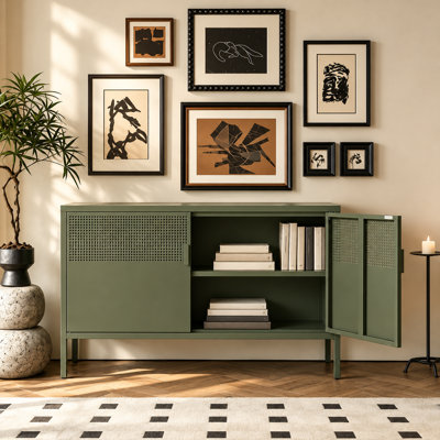  25 Inch Metal Side Cabinet, Double Door TV Stand, Storage Cabinet with Adjustable Shelves