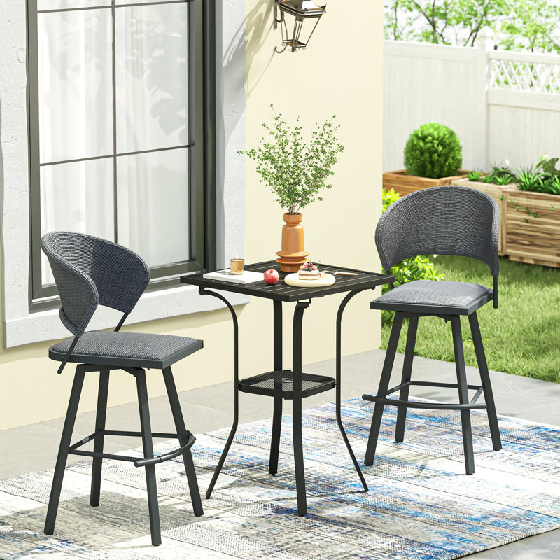Serria 2 - Person Patio Dining Set with Square Table , Cushions Included, Gray