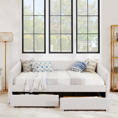 Daybed With Two Drawers Upholstered Sofa Bed For Living Room