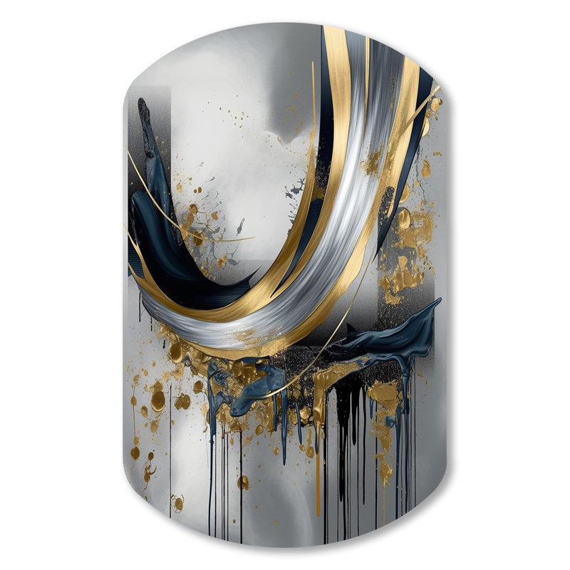 «Shapes And Lines Abstract Marble V», impression sur cylindre cylindrique en métal, décoration murale asymétrique en métal doré