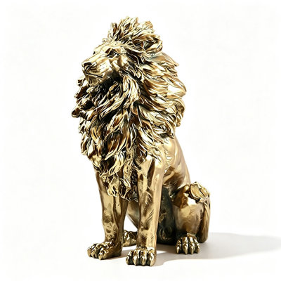 Sitting Lion Floor Sculpture Majestic Indoor Home Decor Statue