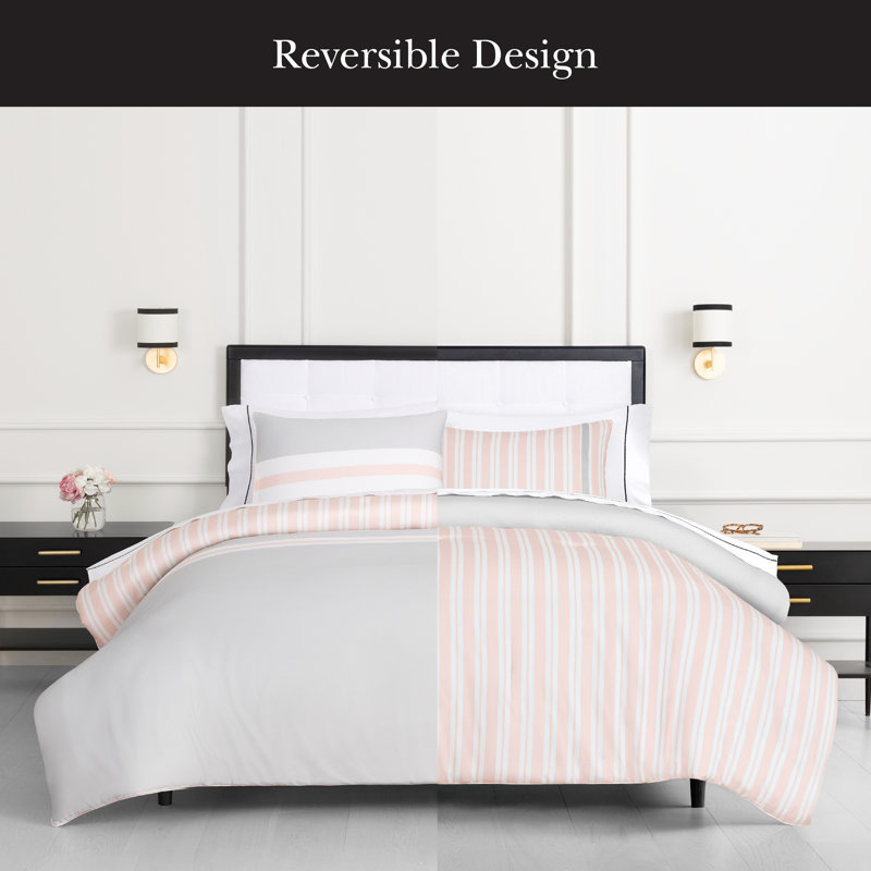 kate spade new york Fall Poppies Twin Comforter Set, 100% Cotton, All Season 2 Piece Reversible Bedding Set, White and Garnet