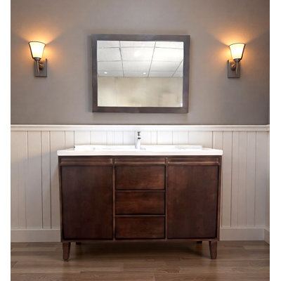 Meuble-lavabo Mid-Century en bois massif avec lavabo intégré en céramique