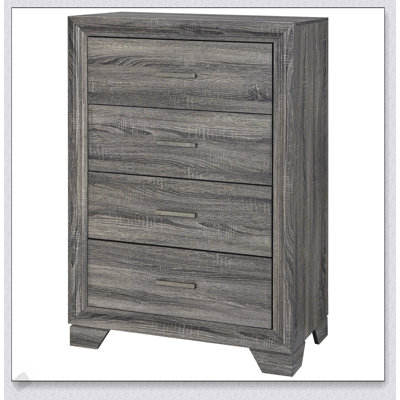 Commode à 4 tiroirs en chêne brun Funston, élégante et fonctionnelle pour les petits espaces avec beaucoup de rangement