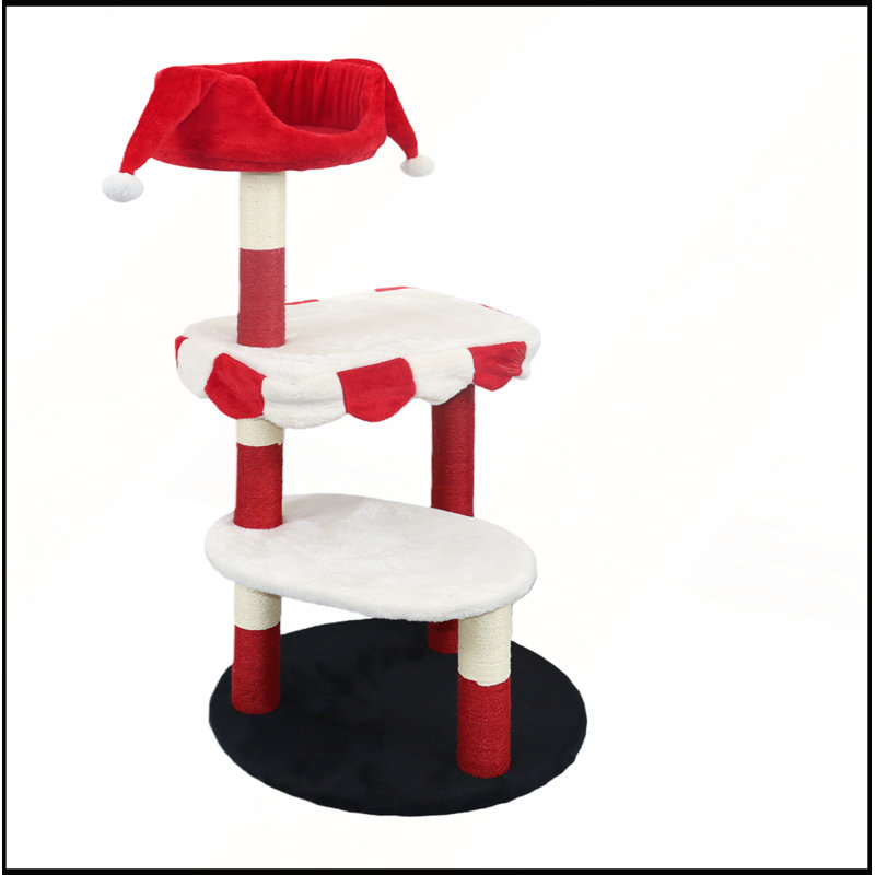 Arbre à chat avec perchoir douillet et poteaux à griffer - Mobilier pour chat à niveaux multiples rouge et blanc
