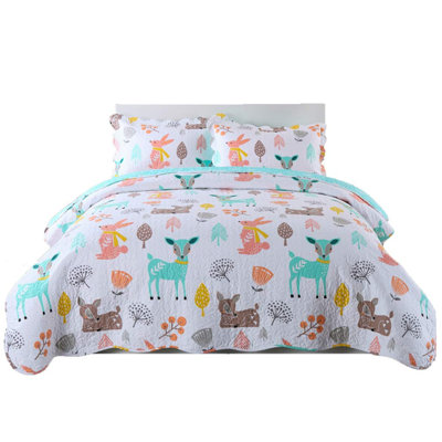 p-xl1804 deer quilt Cotton Reversible Quilt Set