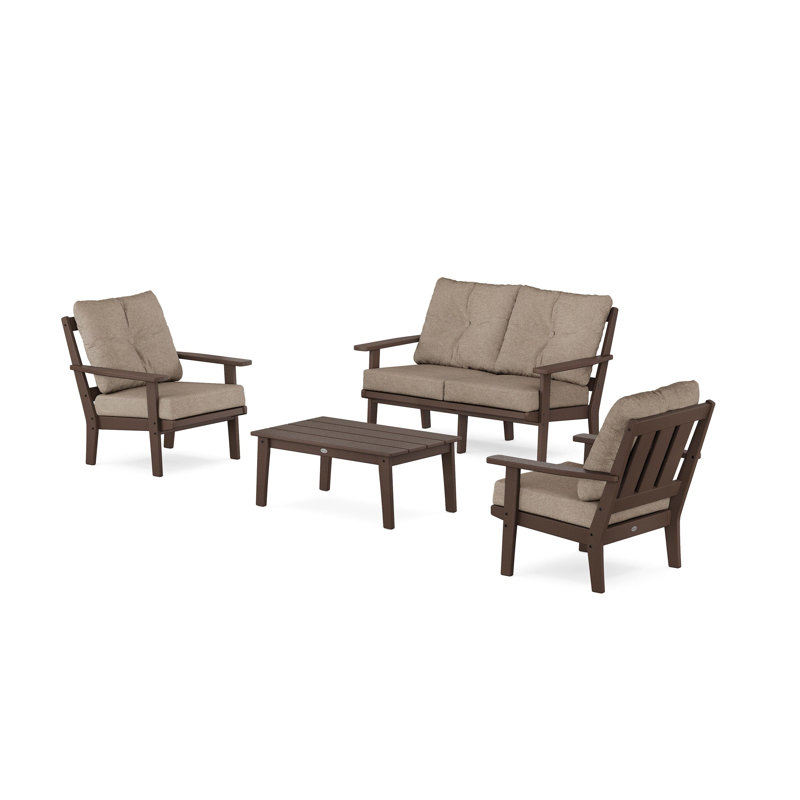 Oxford 4 Piece Sofa Seating Group with Cushions, Spiced Brown Revolution®, Mahogany