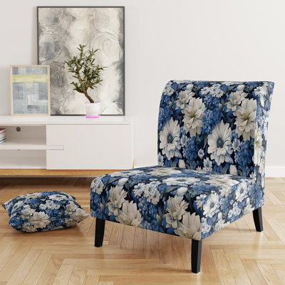 Motif floral bleu et blanc - Fauteuil de chambre rembourré de style campagnard, fauteuil d'appoint floral rustique