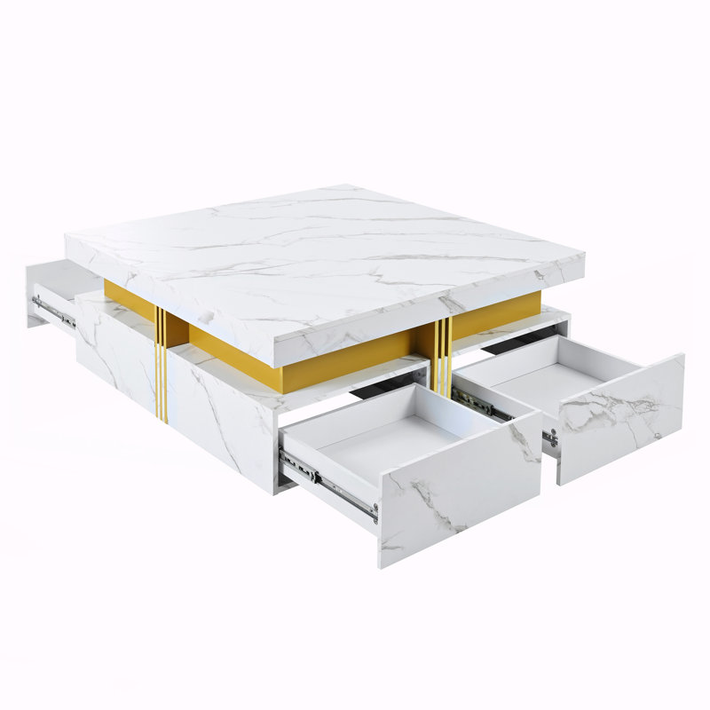 Table basse carrée moderne avec rangement, Blanc