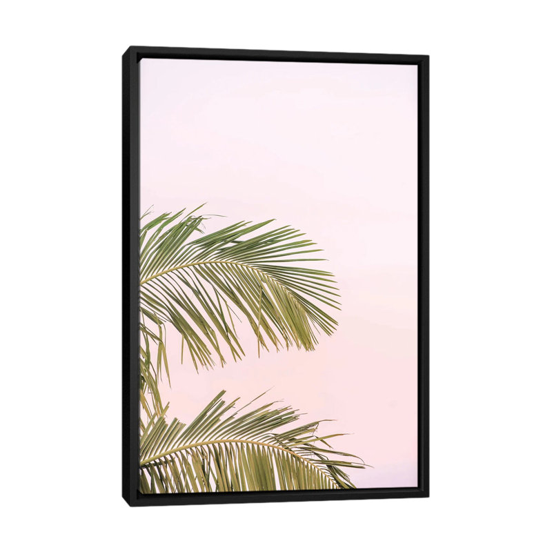 Sunset Palm Leaves - Painting on Canvas, 101.6 cm H x 66.04 cm W, Black Framed