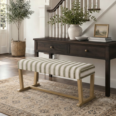 Striped Upholstered Bench, 41" Coastal Bench with Wood Frame for Entryway, Dining Room & Bedroom