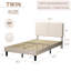  Ensemble de 2 lits simples avec base de charge, tête de lit tapissier, 2 ports USB, lit plateforme avec lattes de bois, sans sommier, beige-414407335