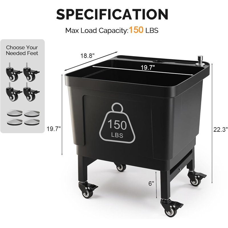Lavabo en plastique avec roulettes