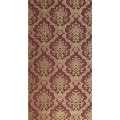 Embossed Burgundy Gold Metallic Textured Victorian Faux Fabric Damask Wallpaper