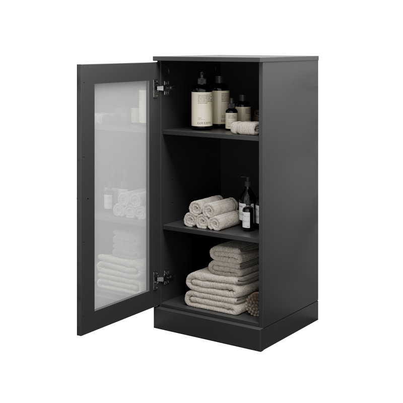 100% Solid Wood 16.5" Bathroom Cabinet with Clear Glass Door and Adjustable Shelves, Black