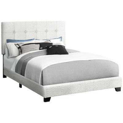 Transitional Grey Boucle Upholstered Full Size Bed Frame, Engineered Wood, Button - Headboard, Low Profile, Comfort, Quick Installation Process Frame In Style, Boucle, Black Block Feet, Solid