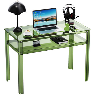 Clear Acrylic Desk With Open Storage, Home Office Computer Writing Desk Office Study Table (Green, 39.4'' X 19.7'' X 29.5'')