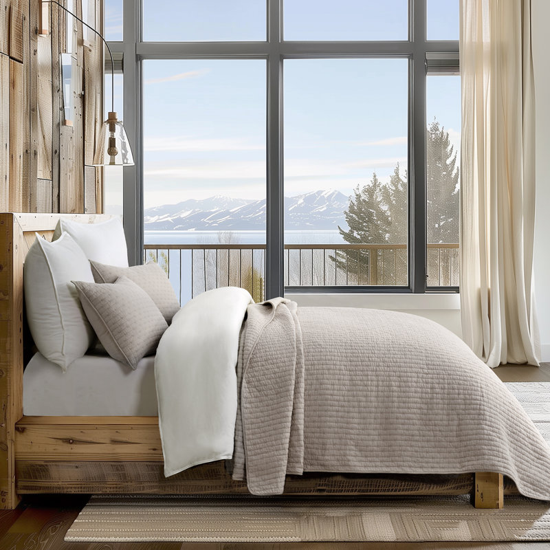 Cross Stitch Cotton Quilt set, Taupe, King