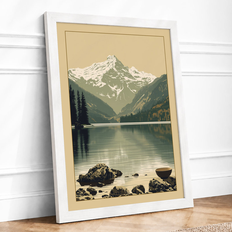 Mountain at Dusk Scandinavian - Framed Print, A3 - 42.0 x 29.7 cm, White