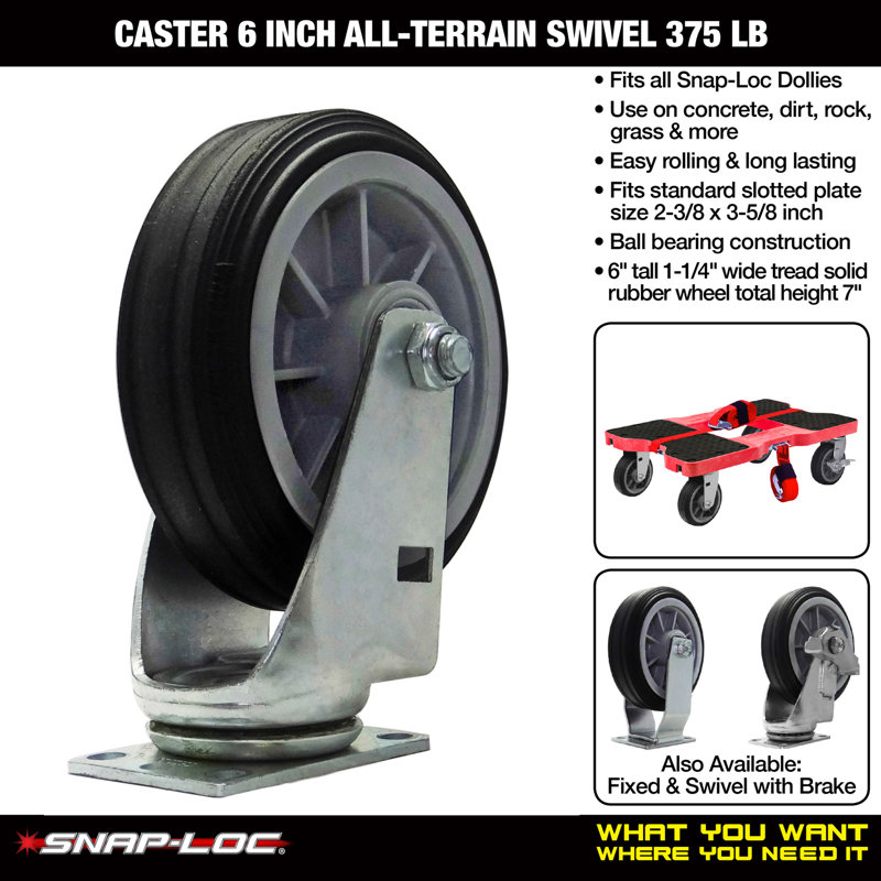 Black Rubber 6" All-Terrain Swivel Caster for Dolly System