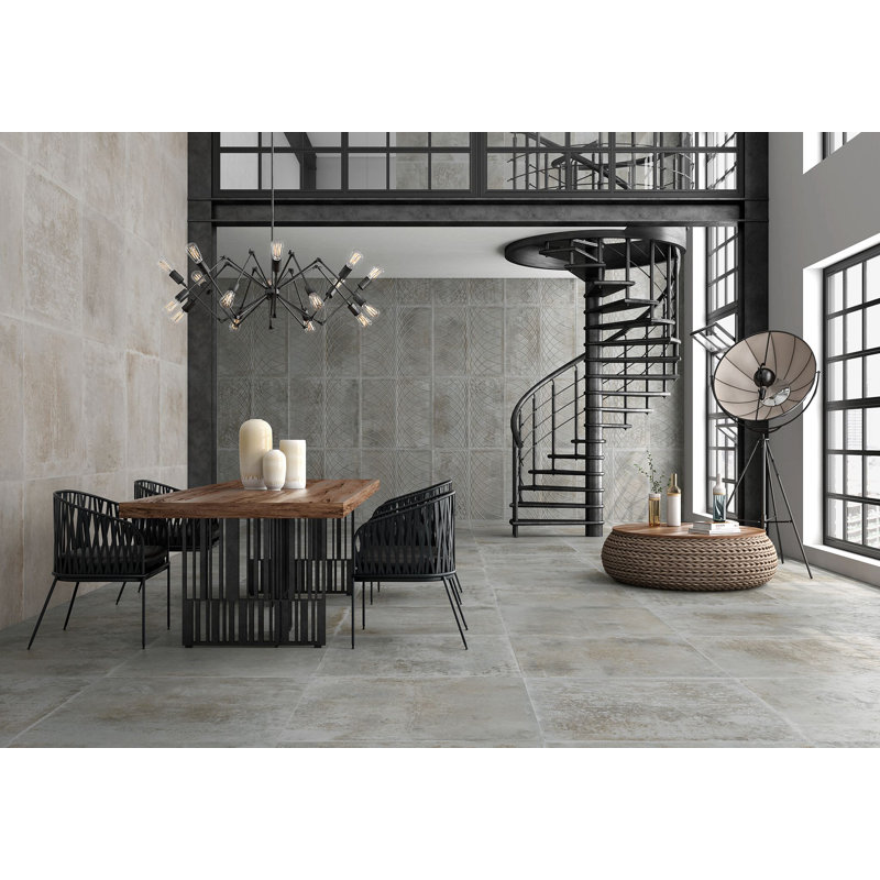 17.72" x 35.44" Porcelain Stone Look Wall & Floor Tile, White/Black/Gold
