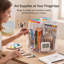 Organiseur de bureau rotatif à 360° en acrylique avec poignée, porte-stylos transparent à 6 compartiments pour fournitures de bureau, pinceaux de maquillage, outils artistiques, coiffeuse et organisation de bureau