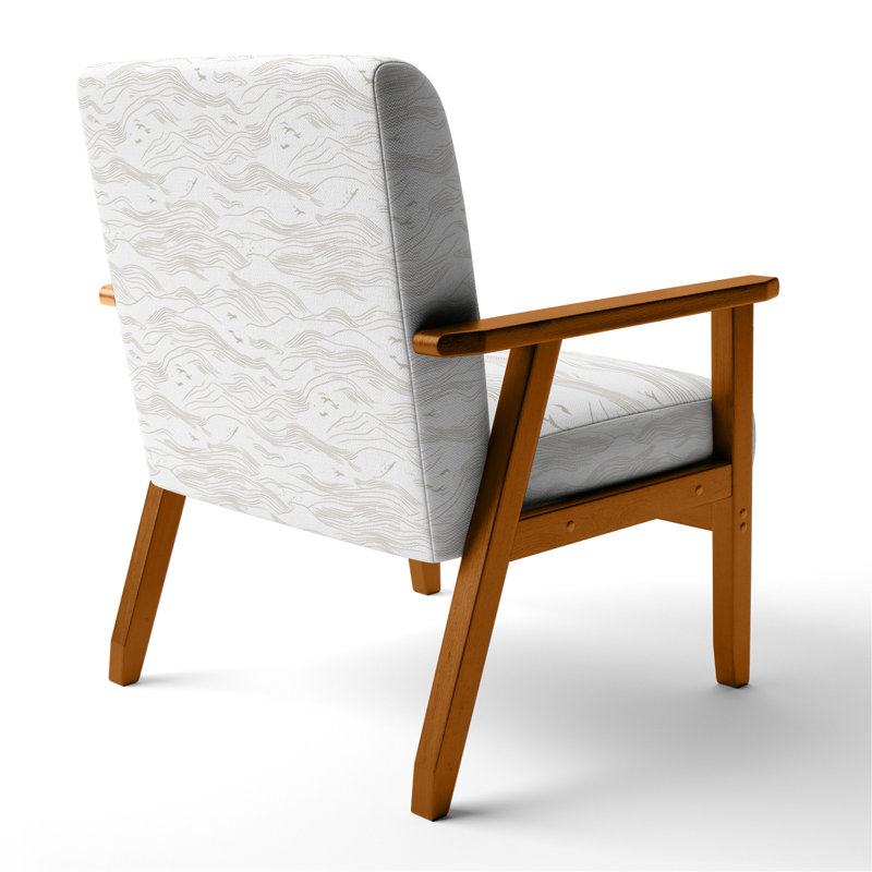 Chaise rembourrée abstraite - fauteuil minimaliste beige Coastal Line, Accoudoirs carrés bruns