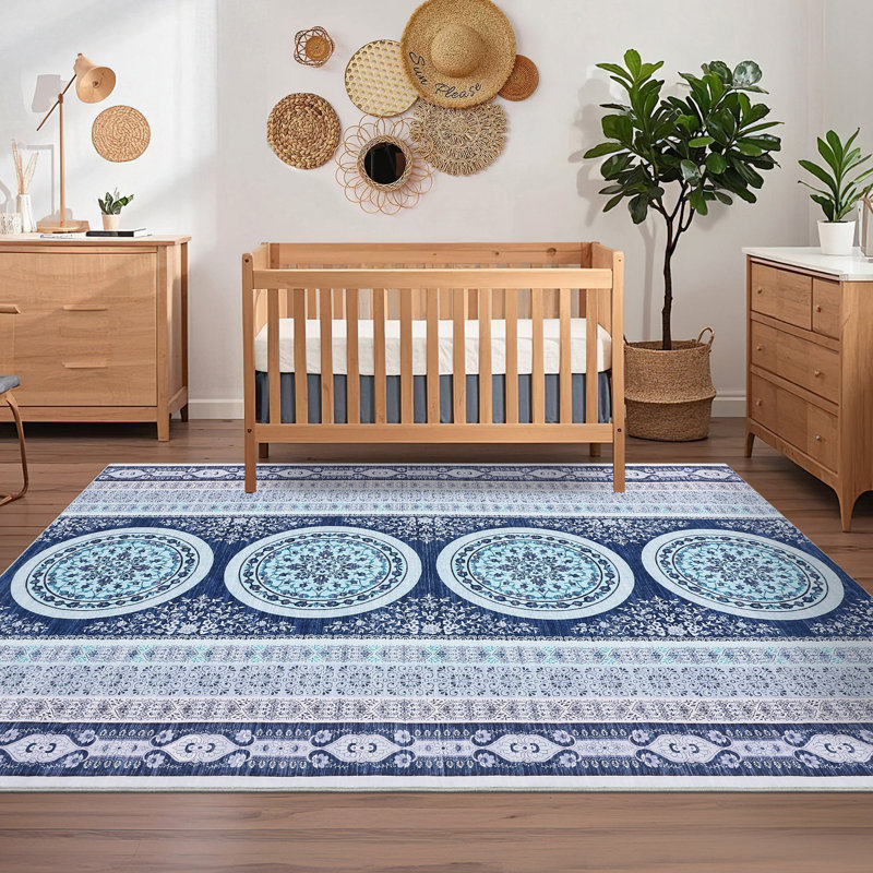 Vintage Machine Washable Oriental Accent Rugs, Non-Slip Traditional Floor Mat, Stain-Resistant Low Pile Indoor Carpet for Living Room