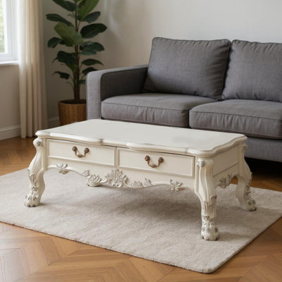  Table basse 57 po en bois d'os avec deux tiroirs - Rangement transitionnel