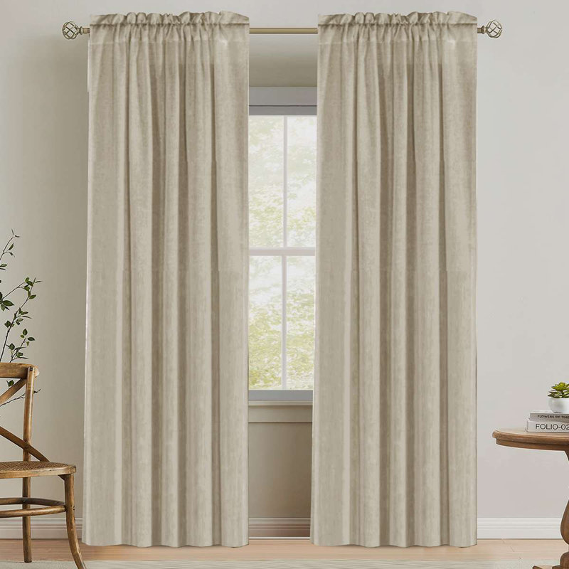 Linen Rod Pocket Curtains for Living Room 2 Panel Pocket Drape Semi Sheer Neutral Country Rustic Farmhouse Boho Curtain Bedroom Light Filtering
