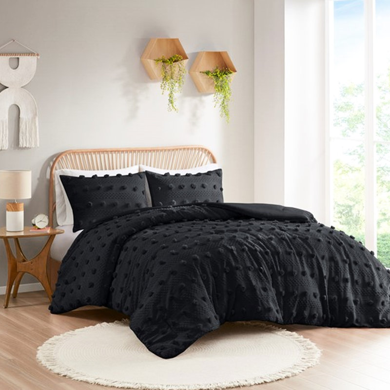 Édredon noir très grand / très grand motif en microfibre, Édredon très grand + 2 taies décoratives, Noir