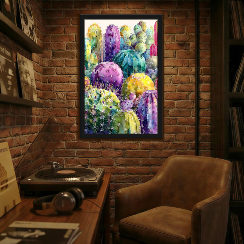 Plantes et fleurs, impression de cactus colorés à l'aquarelle, H 24 po x l 16 po