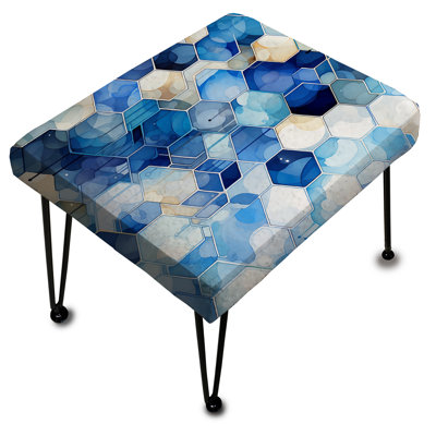 White And Blue Hexagons Dreams - Geometric Rectangle Ottoman