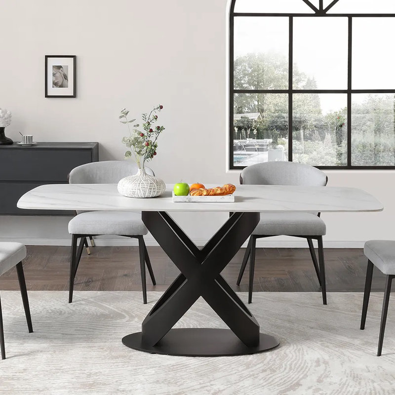 Table de salle à manger Deivydas, H 30 po x L 63 po x l 35 po, Blanc mat