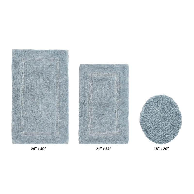 Annerose Premium 100% Cotton 2370 GSM 3-Piece Bath Rug Set, Ultra Soft, Super Absorbent, Reversible Tufted Weave Bathroom Mats, Machine Washable, OEKO-TEX® Certified Bath Rugs for Bathroom, Shower & Tub, Blue