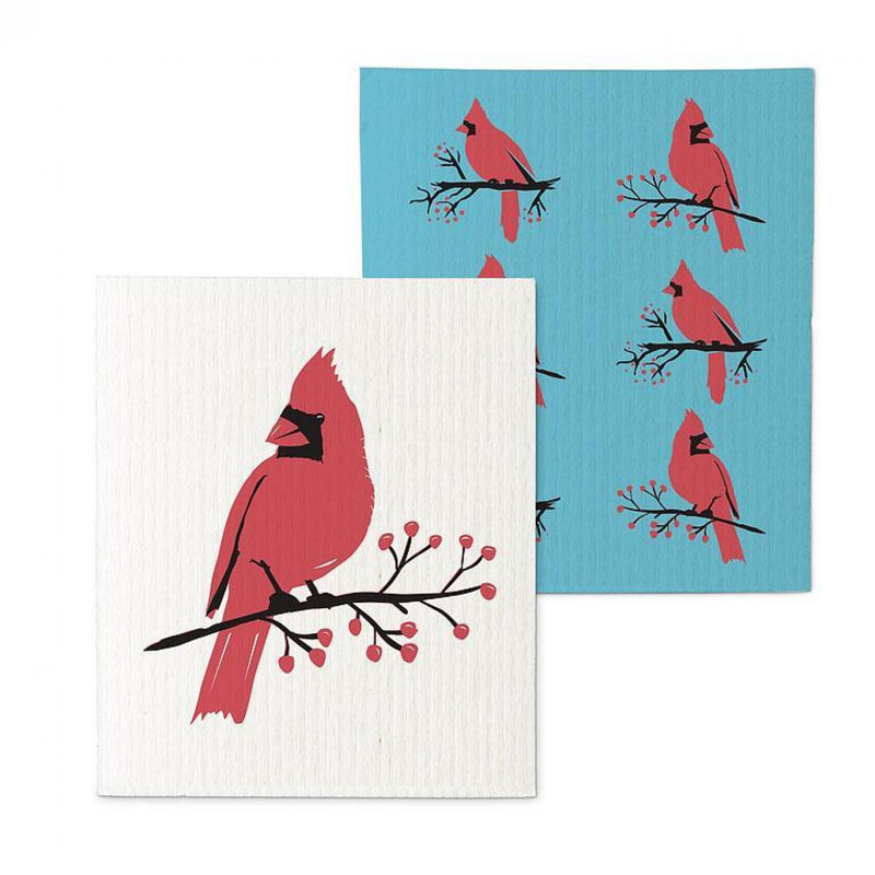 Set Of 2 Cardinal On Branch Dishcloth