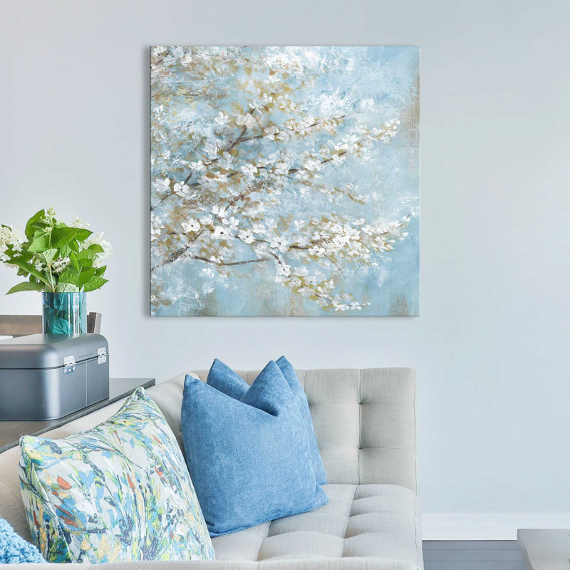 «White Blossoms» par Nan - Peinture, Toile tendue, H 18 po x l 18 po x P 1 po