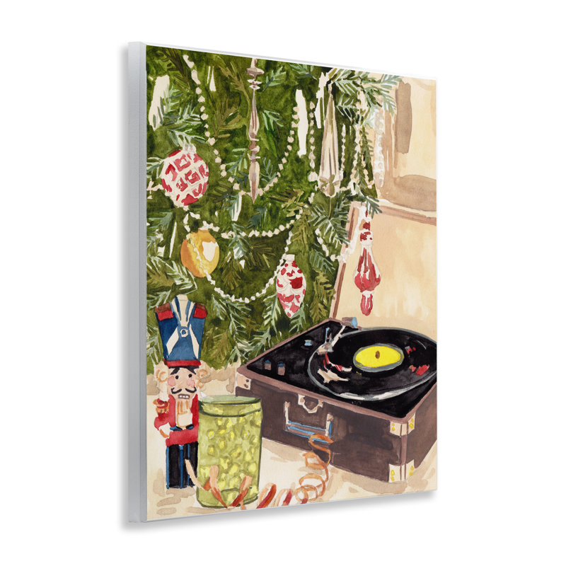 Disque tourne-disque sous un arbre de Noël, art mural, par Melissa Wang