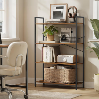 4 - Tier Steel - framed Bookshelf, Industrial Charm, Create Ideal Reading and Working Spaces