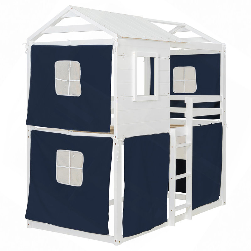 Lit superposé en bois avec tente, Bleu