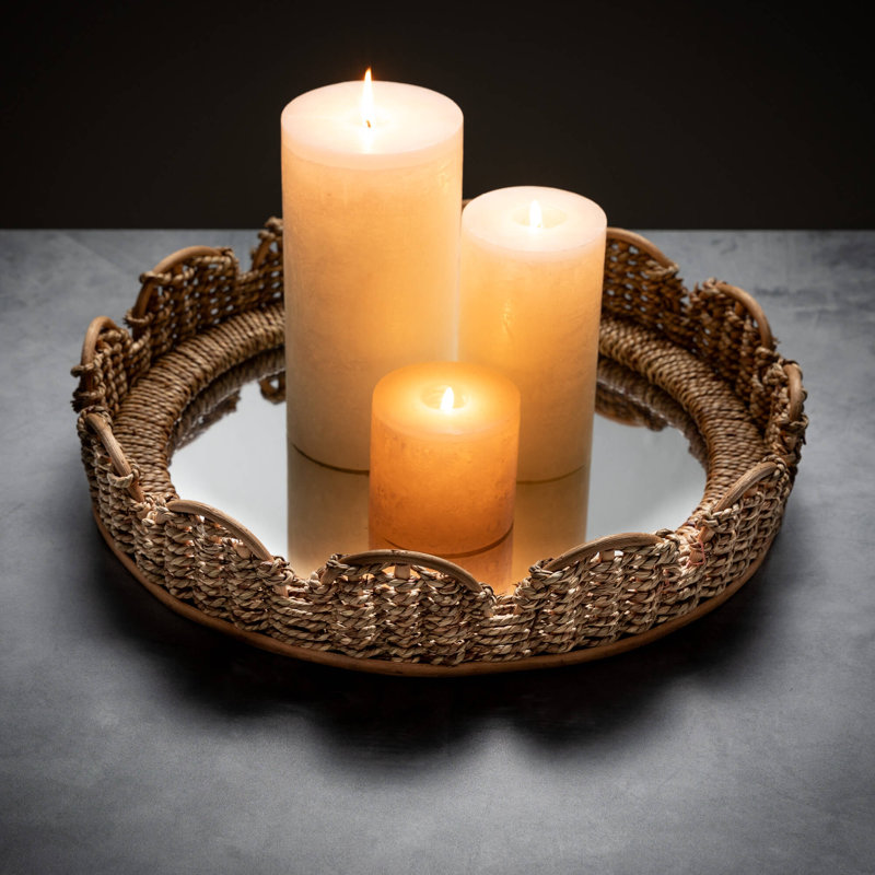 Mirrored Woven Table Tray Set of 2, 3.25"H & 3"H; Brown